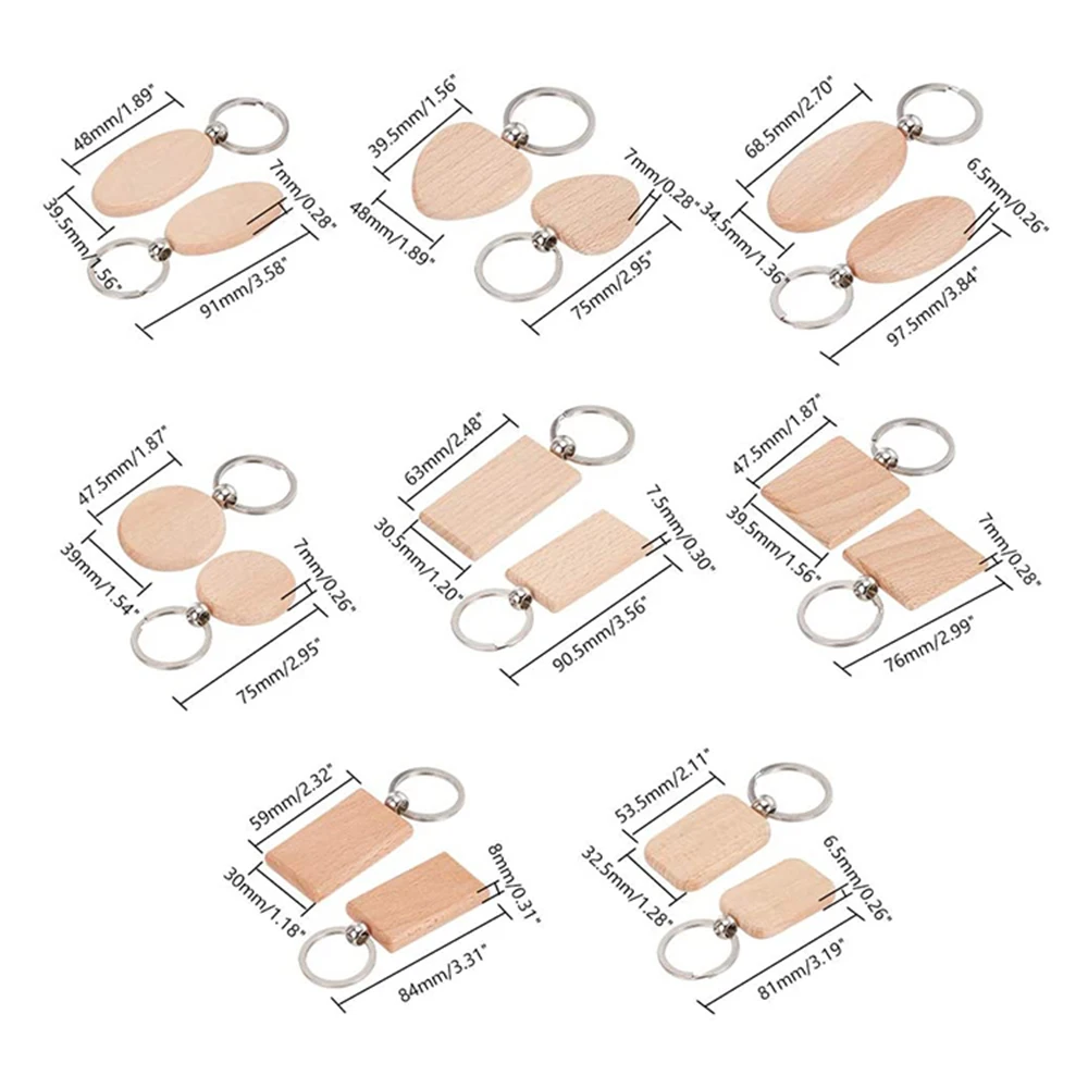 Wood Keychain Blanks Wooden 3d Blank Unfinished Key Tag Chain Keyring Bulk Keychains For Diy Gifts Engrave Crafts Logo Printing