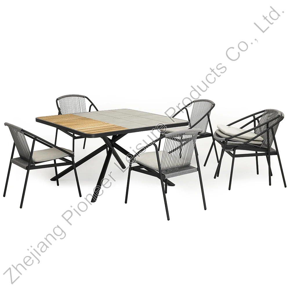 Factory Wholesale Furniture Outdoor Superior Aluminum Frame All Weather Rope Woven Dining Table Set For 4 Persons With
