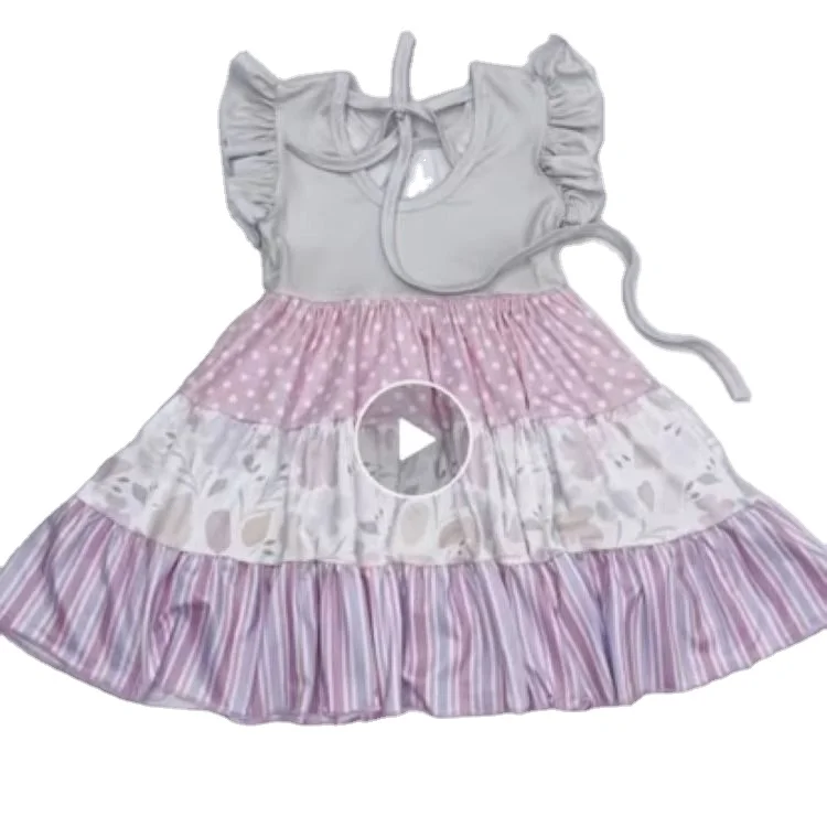 MR022 2-12 year old New fashion Girls Toddler Summer Dresses Kids Flower Girls Wear Baby girls Trembling sleeve dress