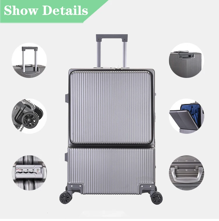 Front open cover double open hot luggage custom German Bayer PC aluminum alloy trolley case can board the suitcase