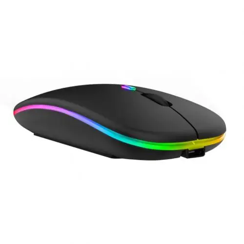Thin Slim 2.4G Optical Computer Mouse 1600 DPI Adjustable RGB Gaming Mouse Rechargeable Wireless Mouse