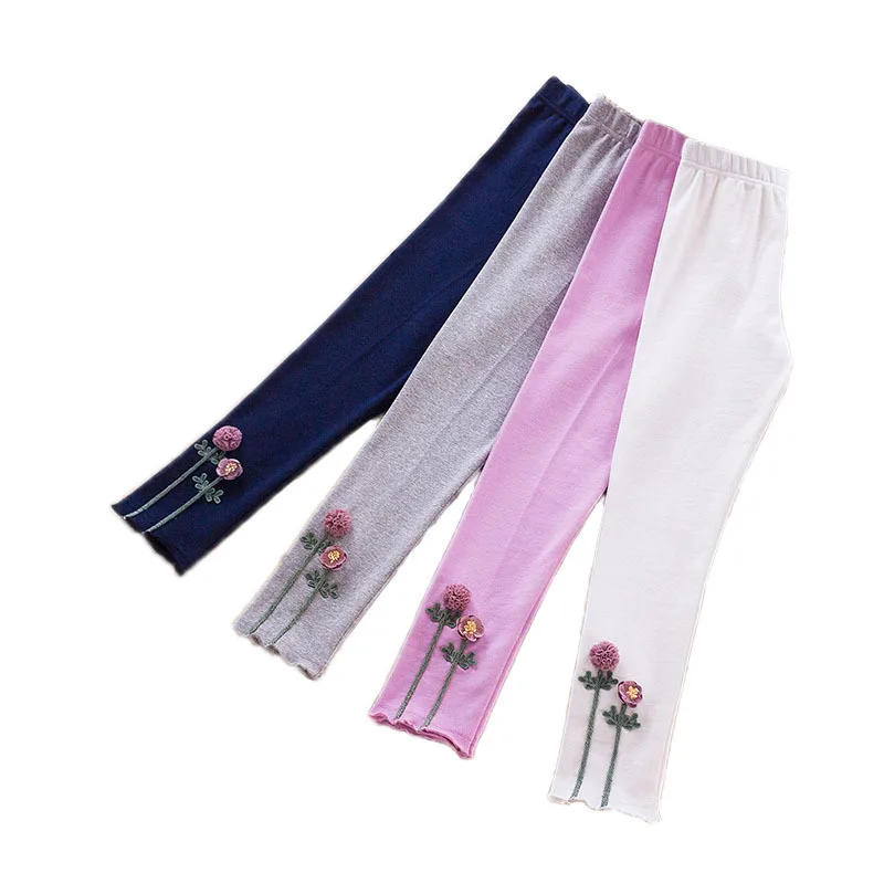 Весенне-осенние однотонные детские брюки or60354b, леггинсы для девочек с цветочным узором, Повседневные детские брюки