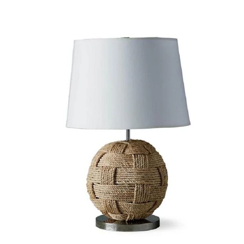 rattan small size new design table lamp with linen drum lampshade for home