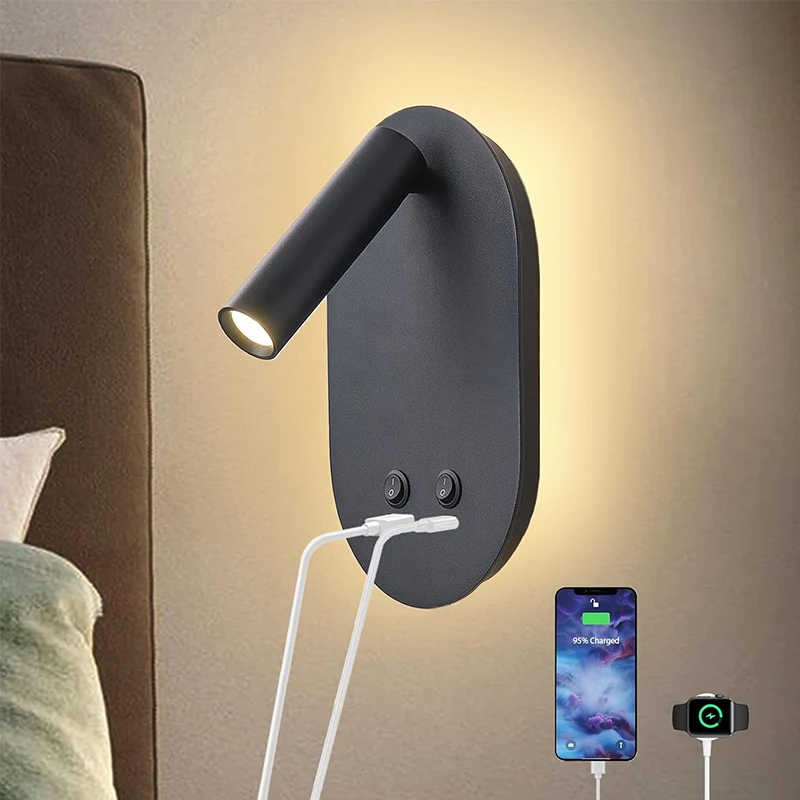 Adjustable angle bedside wall lamp hotel villa bedroom headboard Wall mounted reading lamp with usb