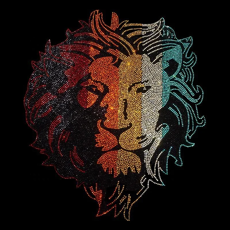 Rainbow Lion T-Shirt Heat Transfer Diamonds Rhinestone Iron on Hotfix Heat Transfer Decal Print Rhinestone Patches