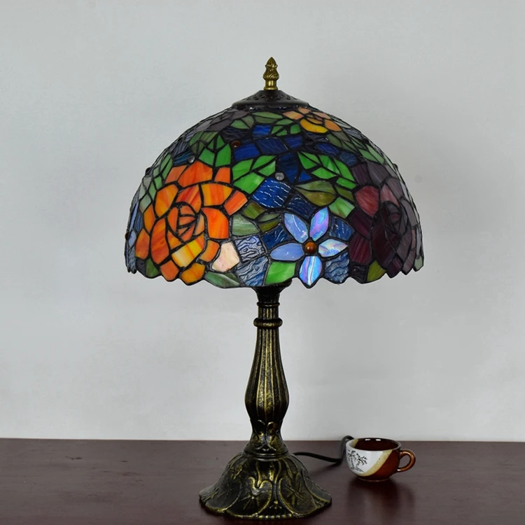 12 inch Vintage creative Classic Rose art decorative Tiffany tinted glass mood lighting Hotel bar dining room table lamp