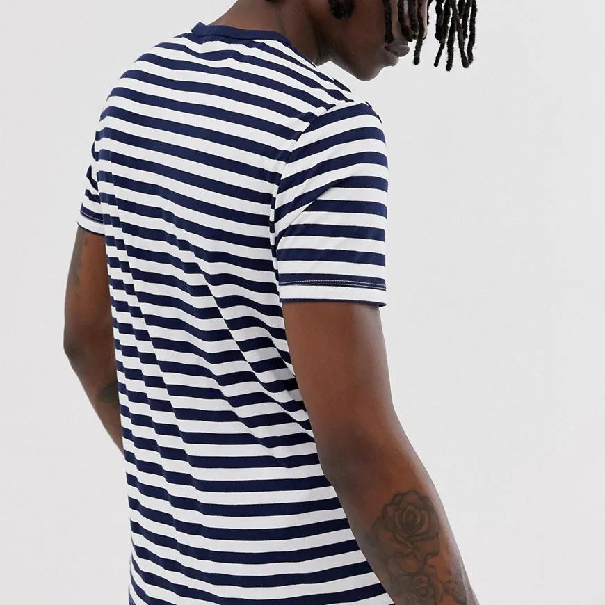 High quality 100% cotton regular fit crew neck short sleeve striped t shirt for men