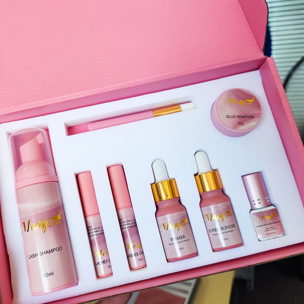 Wholesale Eyelashes Extension Kit Salon Eyelashes Tool Lashes Glue Super Bonder Eyelashes Primer Remover Shampoo Set