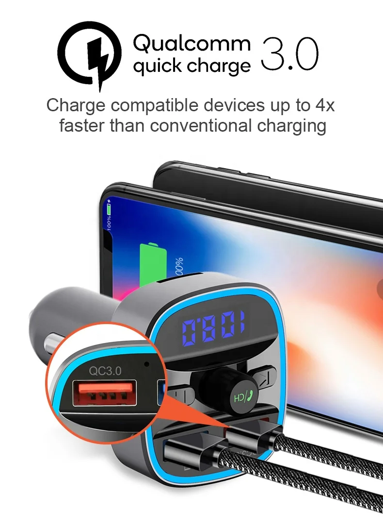 7 видов цветов свет QC3.0 Bluetooth FM передатчик для автомобильного Автомобильный креплением вспышки sрeedlite зарядки автомобильным зарядным устройством MP3 плеер громкой связи