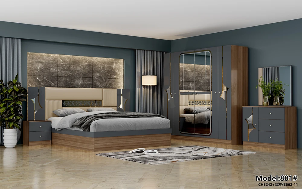 Mirrored Classic Wooden Beds Full Mirror King Size Furniture Cheap Modern Royal Italian Luxury Queen Sets Bedroom Set