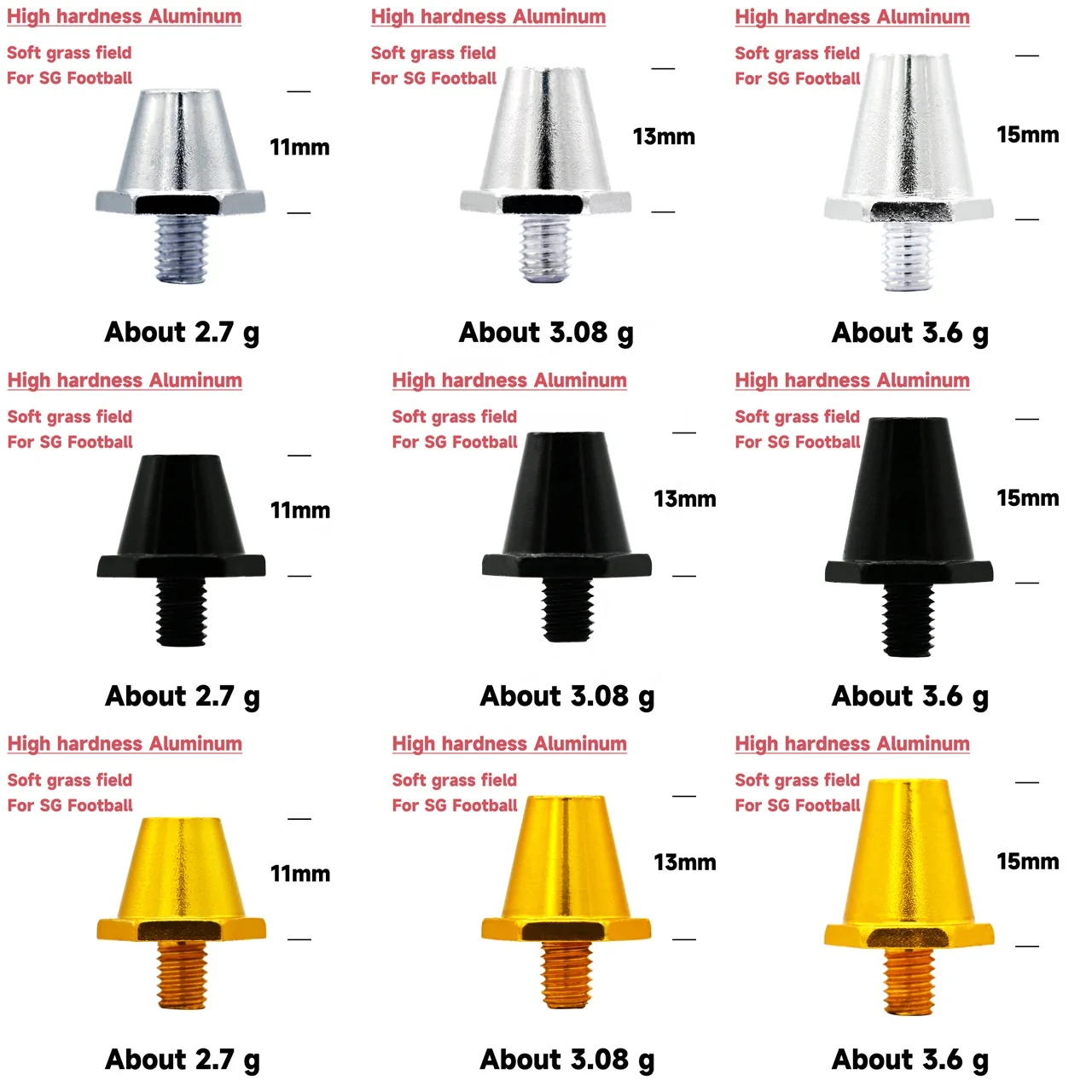 11-13-15mm Thread M5 Replacement High hardness Aluminum SG football shoes studs football soccer boots nails spikes accessories