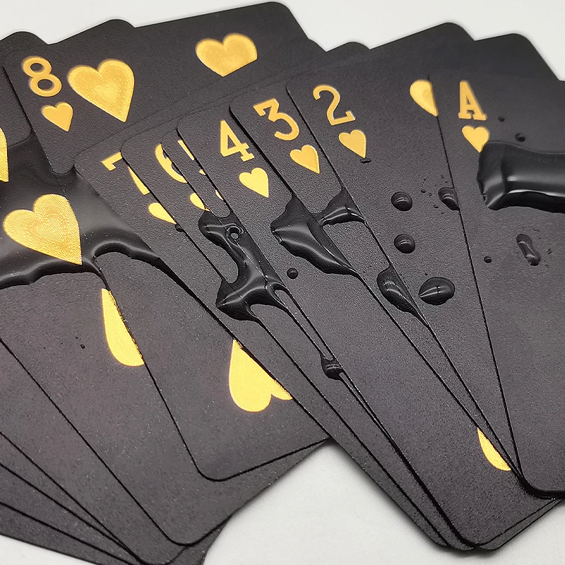Custom Waterproof Plastic Poker Logo Printing Factory Manufacturer Black And Gold Playing Cards