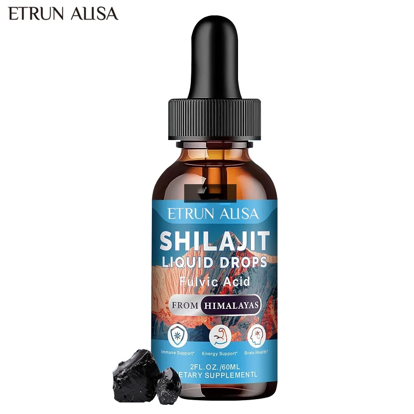 ETRUN ALISA OEM Liquid Shilajit Resin Drops 1000mg Pure Himalayan Organic Supplement for Energy Immunity Brain Support