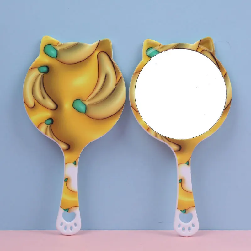 Korean Handheld Spa Salon Cat-shaped Retro Acetic Acid Plate Mirror Portable Small Round Mirror Daily Makeup Mirror