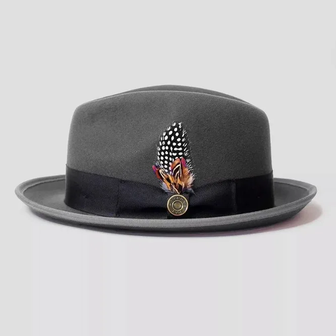 Custom Wholesale Trendy Homburg For Men Fedora Hats for Women Wide Brim Wool Felt Hat With Feather Decoration