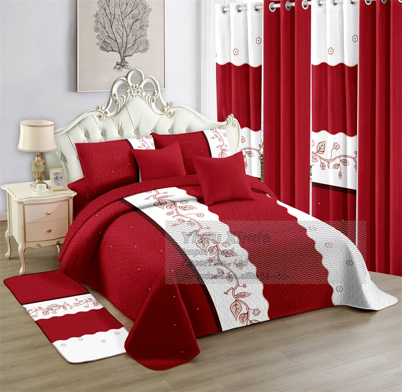 Fast ship cheap price luxury America style 12 pcs bedspread bedding sheet set with matching curtains king size