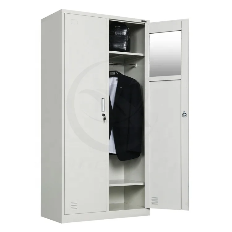 Hot Sale Metal Wardrobe Closet 2 Door Steel Storage Cabinet Wardrobe With Hanging Rod