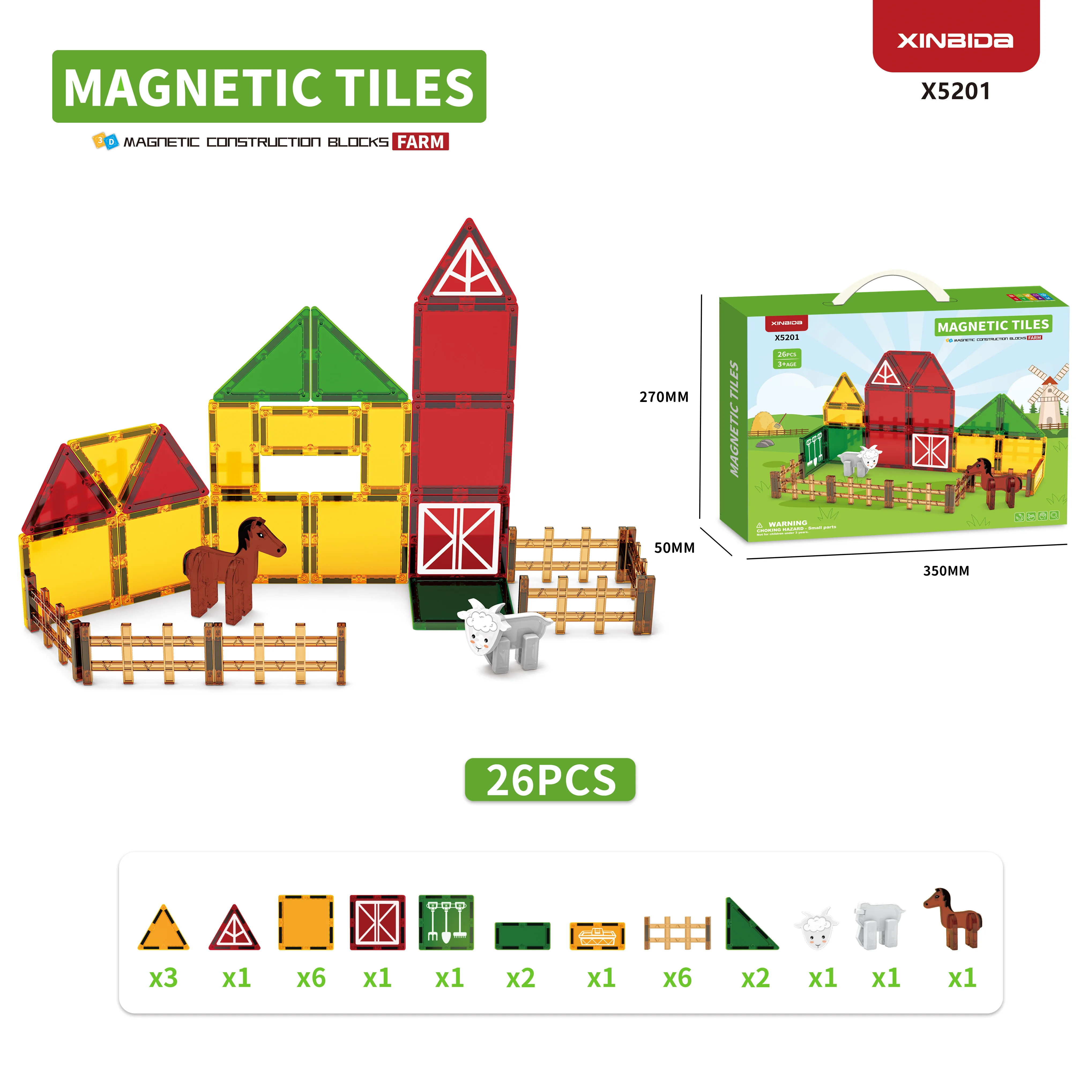 Farm Series 7.5cm Magnetic Tiles Fun and Educational Magnetic Blocks