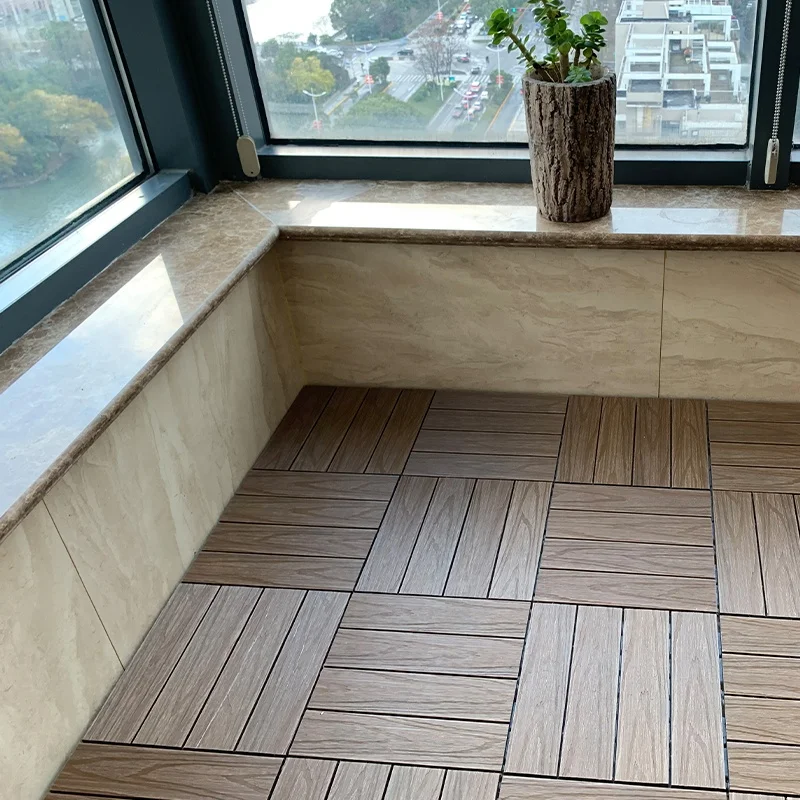Eco-friendly waterproof WPC flooring tile garden patio balcony 3d deep embossed wood graink deck tile DIY composite