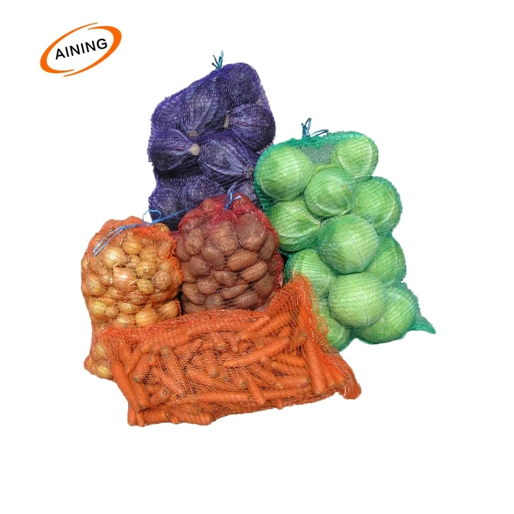 Chinese Factory 25kg Green Red Yellow Leno Heavy Duty Mesh Bag for Fruit and Vegetable Firewood Packing Sack With Drawstring