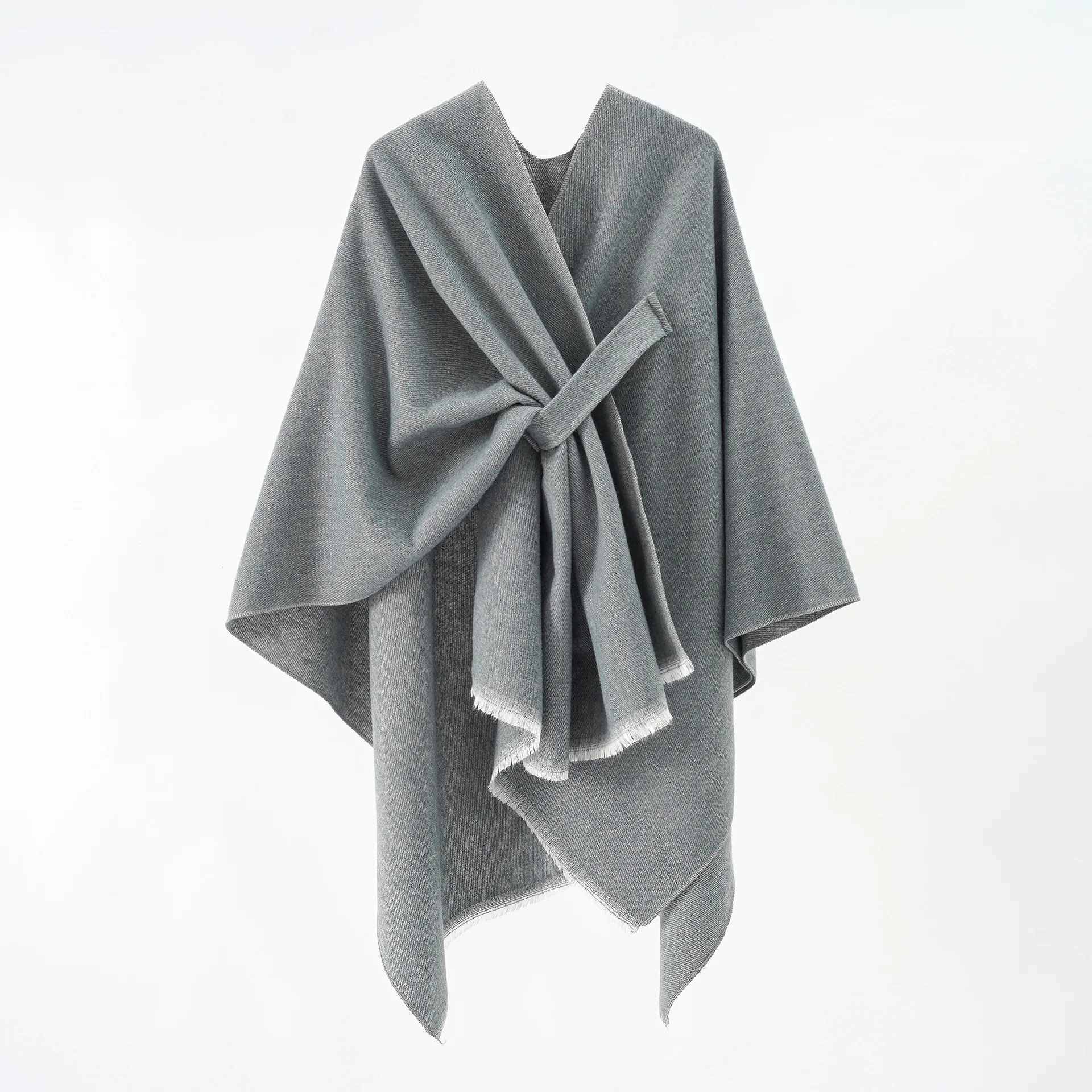 Wholesale Solid Color Cashmere Feeling Large Split Cape European And American Thermal Cloak Plain Cape
