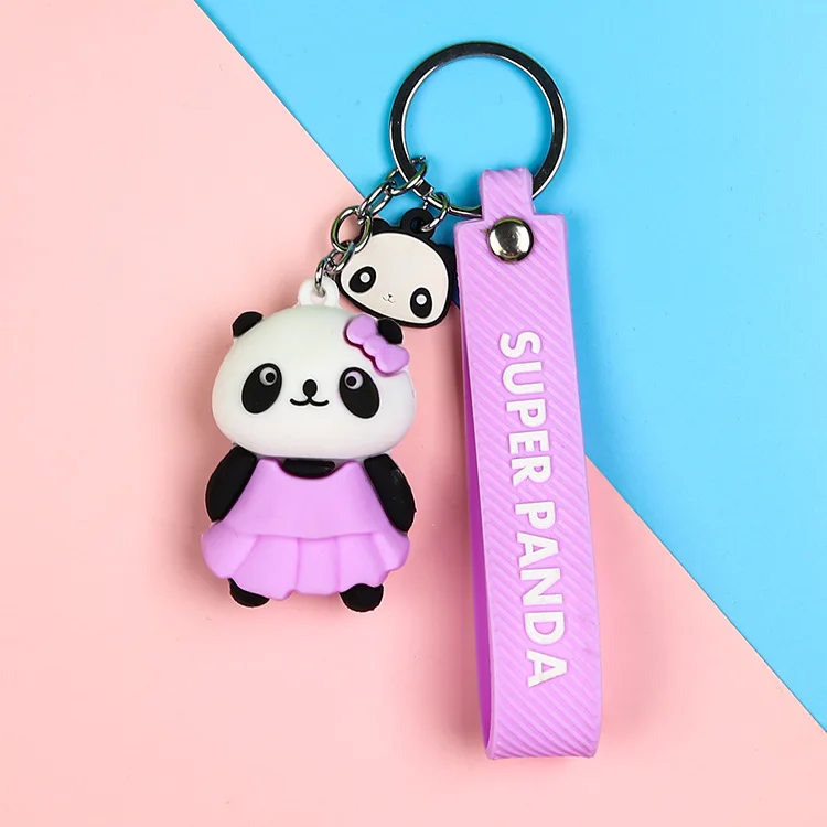 New arrival 3D soft pvc keychain custom  plastic doll PVC cartoon corporate mascot couple gift pendant Panda PVC key chain