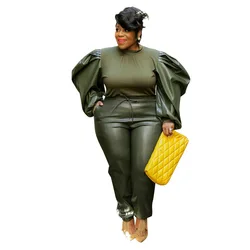 Новое поступление, весна, XL-5XL плюс размеры пуловер для женщин комплекты Сращивание покрытие с бабочкой с длинными рукавами комплект из двух предметов, комплект со штанами, женская одежда