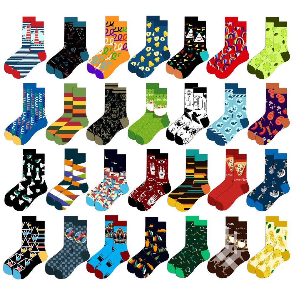 2021 Mens Funky Bakery Novelty Colorful Happy Dress Socks Assorted Designs