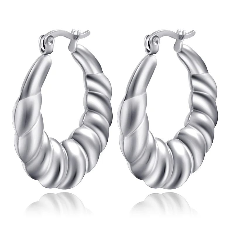 Trend Stainless Steel Hollow 18K Gold Plated Hoop Screw Twisted Earring