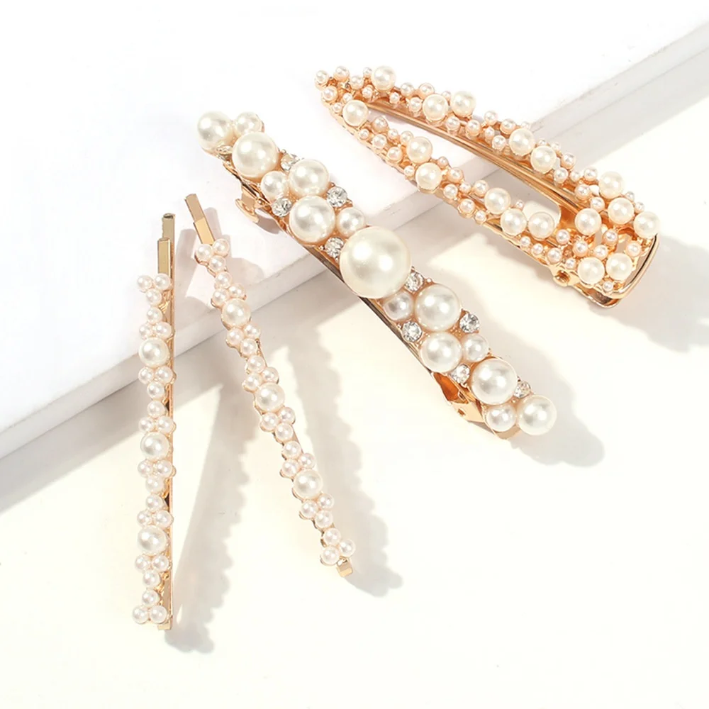 Factory supply Sample Free hair clips gold pearl hair pins for women