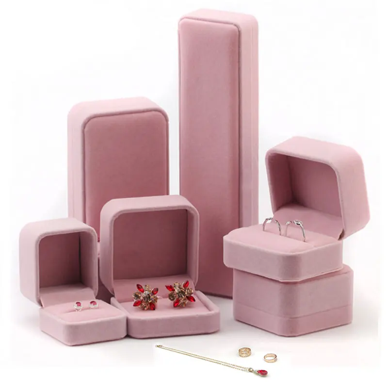 Оптовая продажа, высокое качество, под заказ, Розовый бархатный Подарочный шкатулка для ювелирных изделий, для свадьбы, браслета, серег, колец, Упаковочная шкатулка для ювелирных изделий