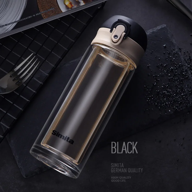 Custom High Borosilicate Glass Thermos Vacuum Cup Cover Refined Tea Strainer Insulated Water Bottle for Business Sports
