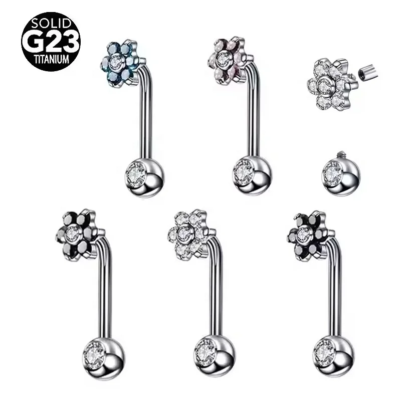 Getta 14G Solid Titanium Christina Piercing Barbell flower VCH Ring Bar Genital Jewelry Vertical Hood piercing for women