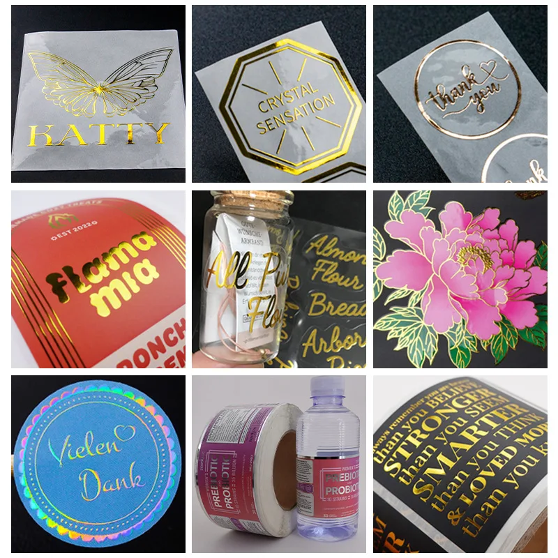 Custom design vinyl sticker roll private logo matte black gold foil printing paper stickers print label