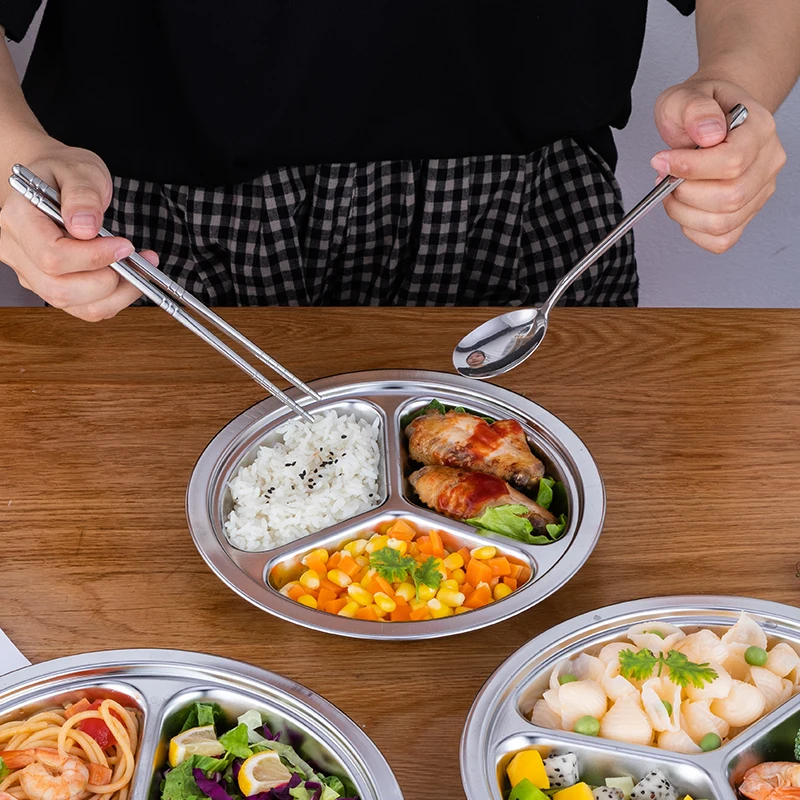 Premium 304 Stainless steel round dinner plate  3 Section Round Dinner Plates ,Indian Thali Plate