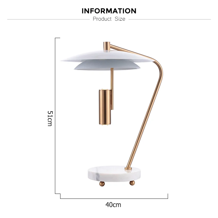 Modern Home Bed Side Iron & Marble Table Led Reading Lamp For Bedroom