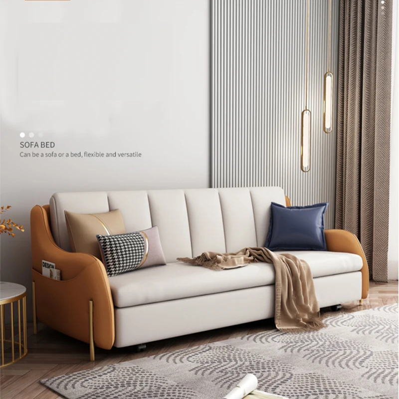 Modern Spaces Saving Foldable Living Room Sofa Bed Double Sofa Come  Luxury Stainless Steel sponge Sofa