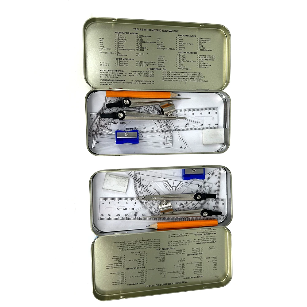 Wholesale 9pcs Stationery Set Clear Compass Math Set Oxford Instrument Mathematical Set