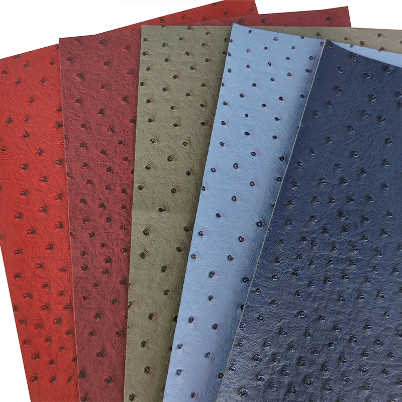 Wholesale Pu&Pvc Leather Ostrich Embossing Faux Leather Fabric Cotton Backing for Garment Handbags Making