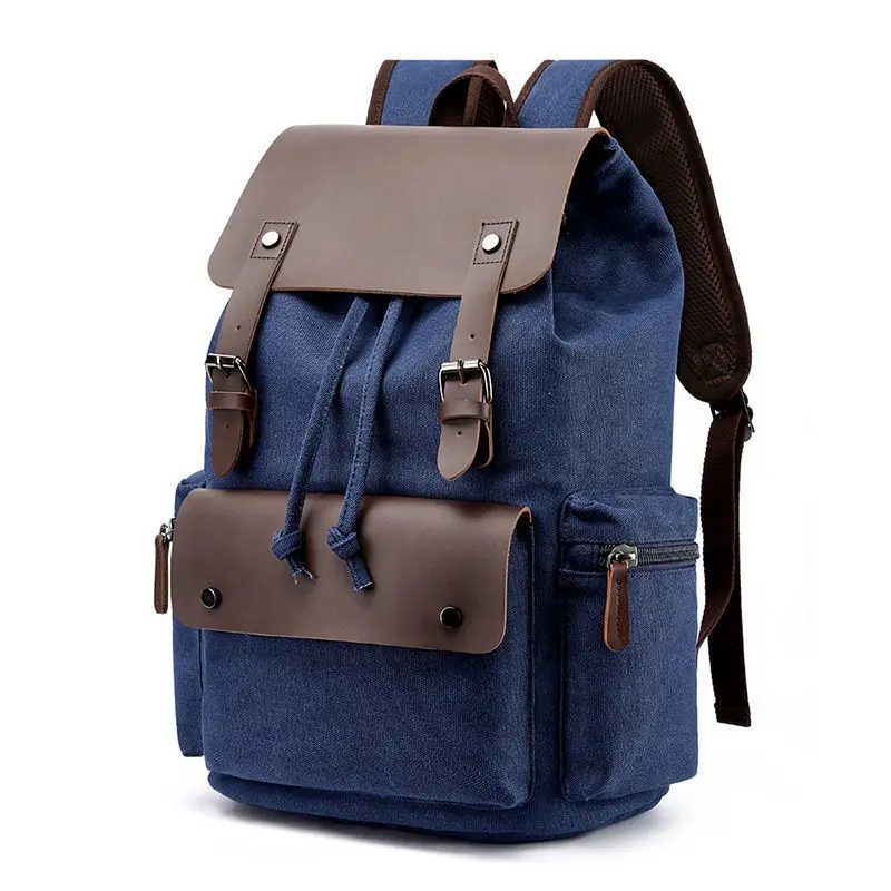Men Style Trend Custom Logo Unisex Rucksack 15.6 Inch Laptop Vegan vintage Leather Canvas Backpack For Men school bags