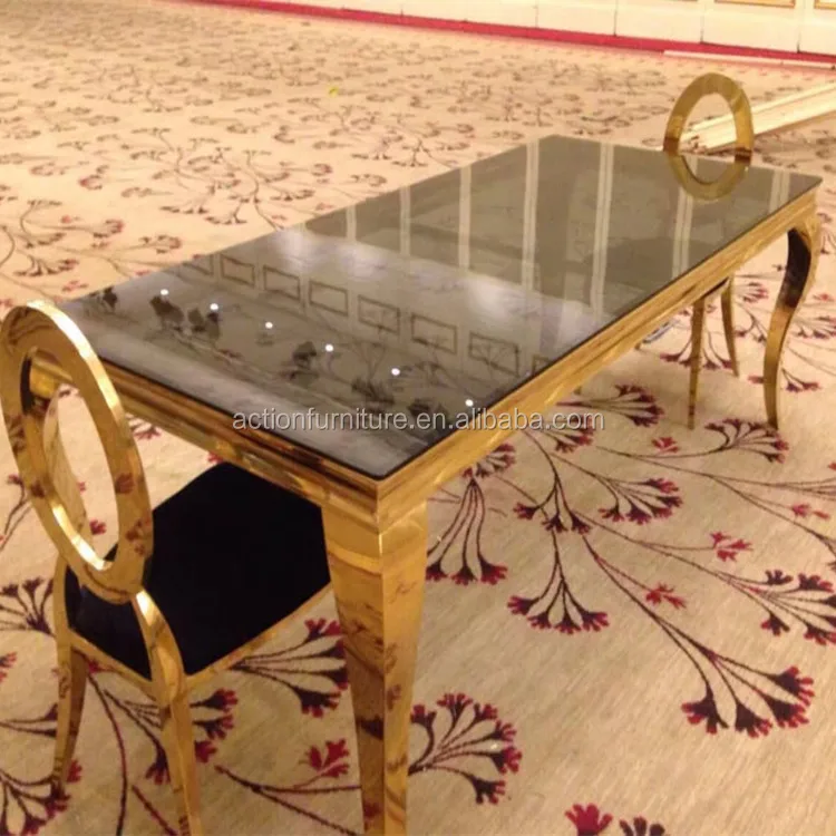 Nordic Stainless Steel Base Dining Table And Banquet Tables With 6 Chairs For Wedding And Event