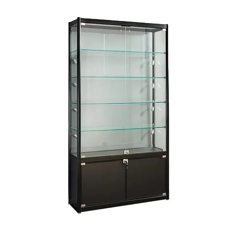 custom Lighting Black toys Display Cabinet trophy Shop Fitting Design Glass toys Showcase for Retail Shop