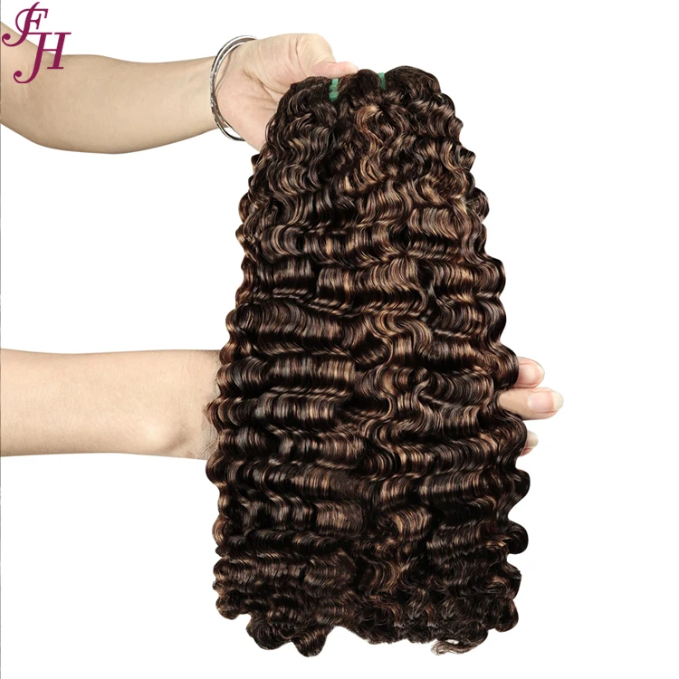 FH factory sale P4/27 burmese curl cabelos human hair pixie curl  vietnamese human hair highlight  burmese curly hair bundles