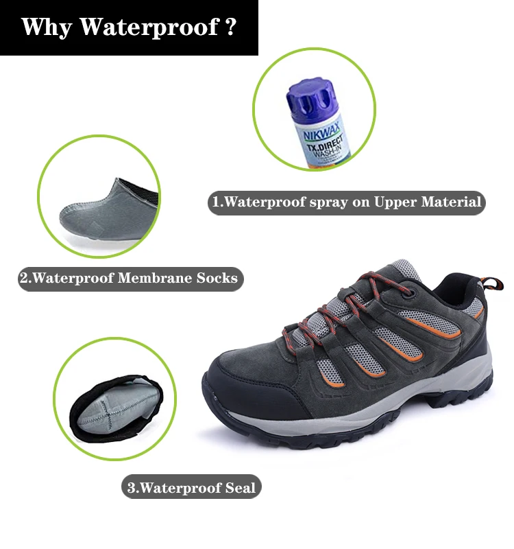 INSG Mens Walking Waterproof Leather Boots Lightweight Vent Breathable Hiking Trekking Shoes 1B73