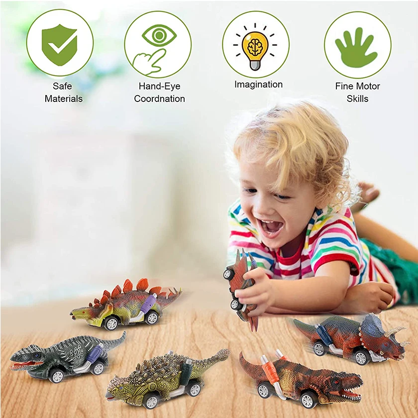  2021 amazon hot sale dinosaur pull back car 6pcs mini animal