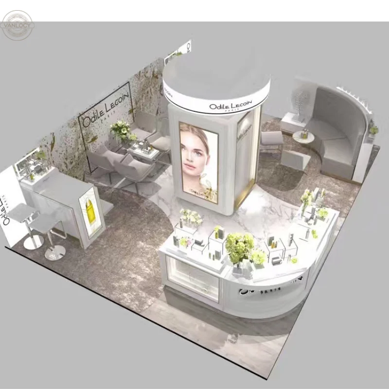 Factory Directly Sale Cosmetic Shopping Mall Kiosk Make Up Display Stand Personal Skincare Display Counter Makeup Mall Kiosk