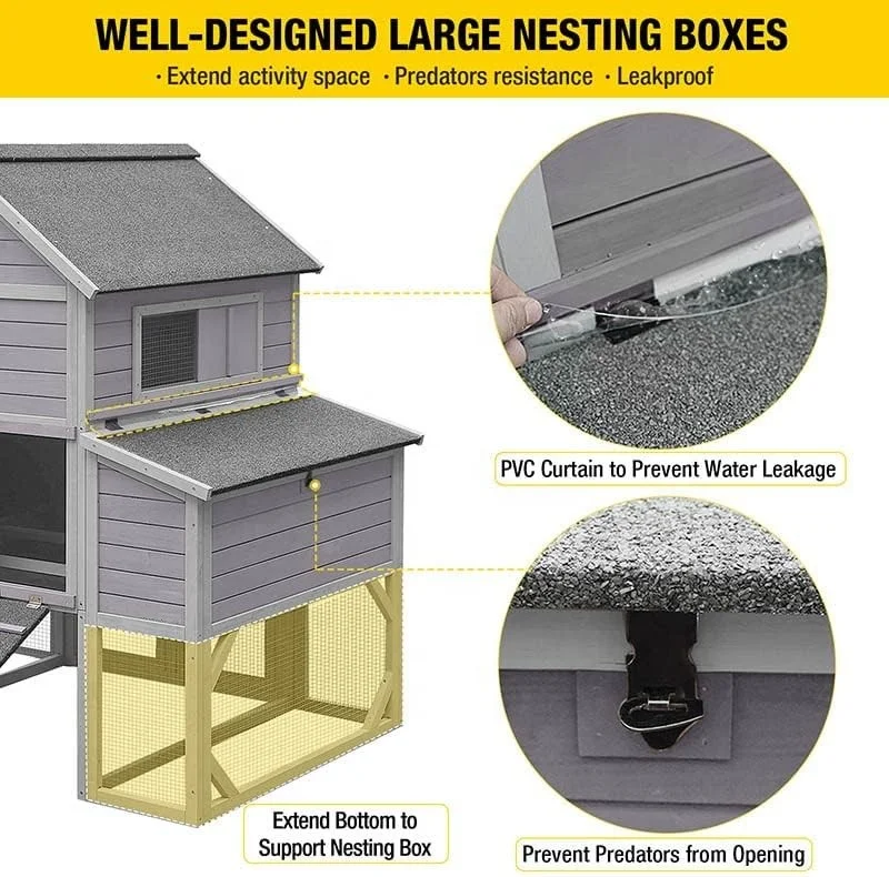 Super Large Outdoor Chicken Cage for 10 Chickens with Two Nesting Boxes Outdoor Hen House Wooden