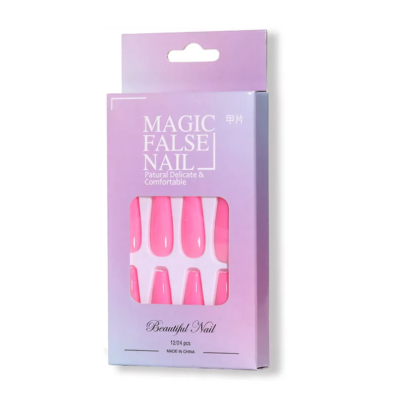 24PCS Noctilucence Neon Lights Luminous Long Ballet Nightclub Party Girls Coffin Fake Nails