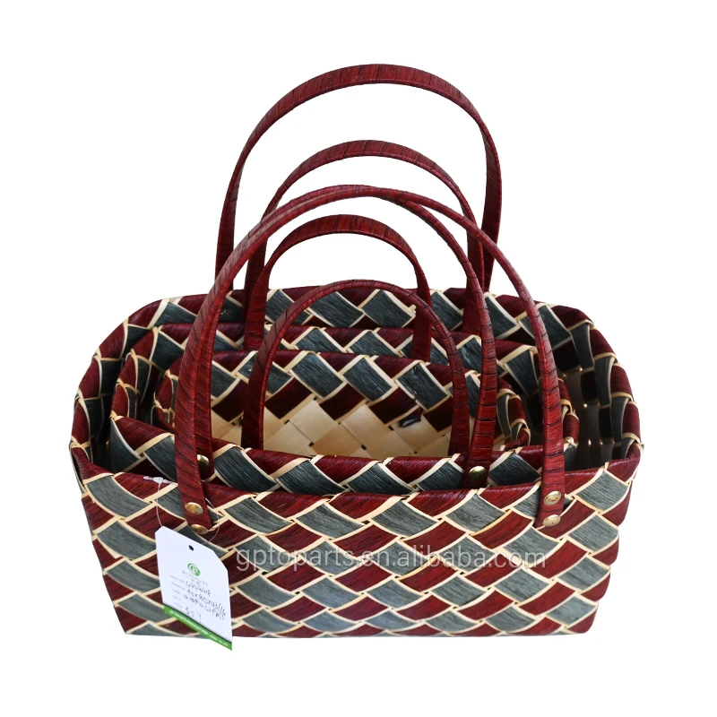 Hot Sale Wood Chips Knitting Paper Rope Mixed Woven Hand  Basket Handbag Shape Cosmetic Packaging Gift New Year Girl Gift Basket