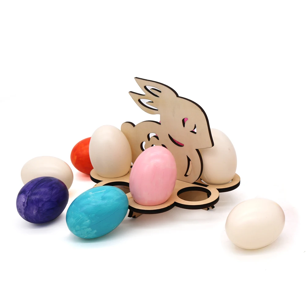 SLT New Support Customization Laser Cut Wood Easter Egg Baskets Bunny Egg Stand for  Decoration